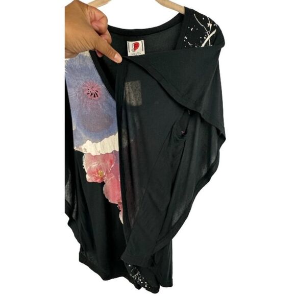 Free People Womens Top Black Pink Floral Scoop Neck Shirt Blouse Batwing Size S - Picture 3 of 5